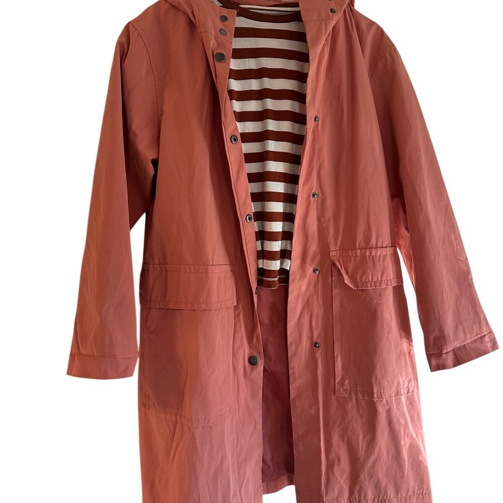 Womens‎ Coral Pink Hooded Raincoat Jacket Lightweight Casual Everyday Outerwear - Picture 2 of 5